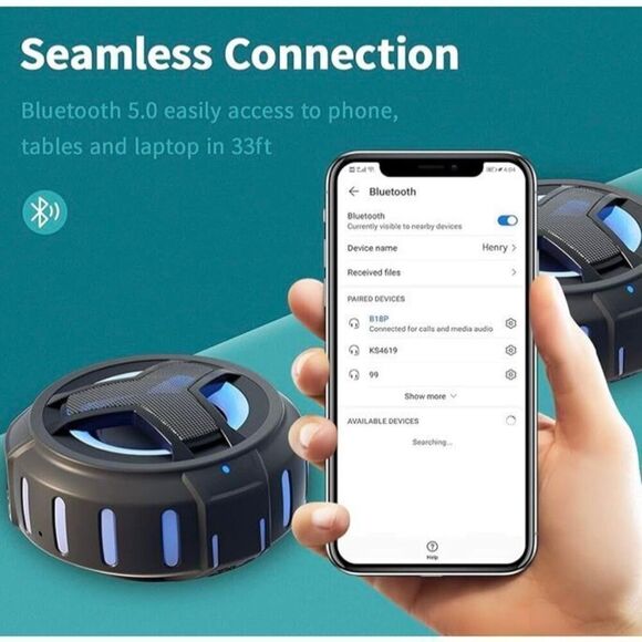 EBODA - NWT - Waterproof Portable Bluetooth Speaker/Black w/LED Lighting Effects - Picture 12 of 14